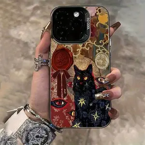 Black Cat Soul Eye Pattern High Quality Laser Phone Case for iPhone 16 15 14 13 12 11 XS XR X 7 8 Plus Pro Max SE Series Festival Gift Birthday Present
