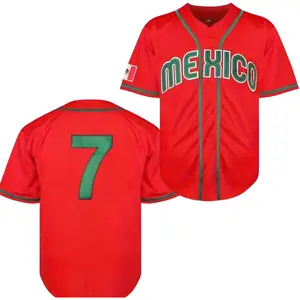 Men's Letter & Number Print Short Sleeve Mexico Baseball Jersey, Loose Sporty V Neck Baseball Top, Men's Sport & Outdoor Clothing for All Seasons, Boys Clothing Christmas gifts