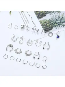 25Pcs Fake Nose Ring Fake Septum for Women and Men Septum Nose Ring Evil Eye Clip Nose Ring Hoops Nose Cuffs for Non Pierced Nose Fake Piercings Set
