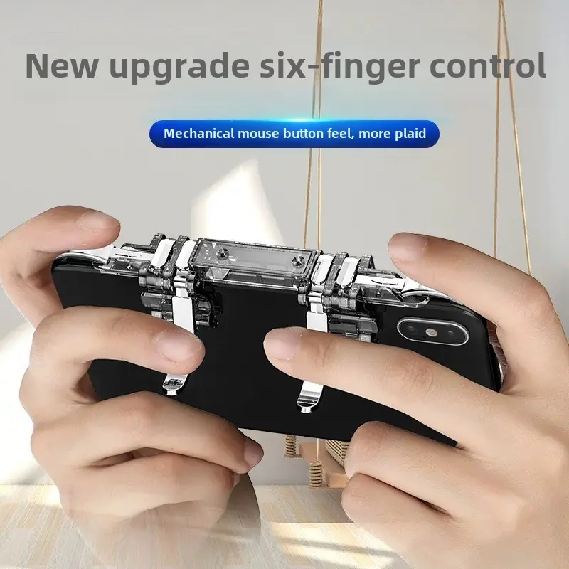 6-Finger Wireless Mobile Gaming Gamepad with 6-Finger Control, ABS Buttons, Triggers, Turbo Set, Metal Enhancement, FPS/PUBG Aim Shooting Accessory for PUBG Players, PS4, iOS & Android Smartphones, Smartphone