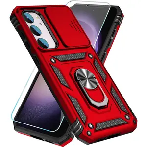 SunStory Phone Case for Samsung Galaxy S23 Case with HD Screen Protector & Slide Camera Cover & Rotated Ring Kickstand, [Military-Grade] [2 in 1] Phone Case for Galaxy S23 6.1'',Red