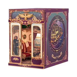 Tonecheer DIY Wooden 3D Puzzle Book Nook Kit for Adults, Magic Theme Miniature Set, Infinity Train Cabin Vintage Carriage Dollhouse Model, Decorative Bookend Gift (Magical Journey)