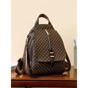 Fashionable PU Leather Geometric Pattern Backpack, Casual Versatile Zipper Backpack for Women & Girls, Trendy All-match Commuting Bag for Daily Life