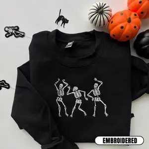 Glow-in-the-dark Dancing Skeleton Crewneck Sweatshirt, Halloween Dancing Skeleton Sweater Fabric Menswear Artificial Hoodie