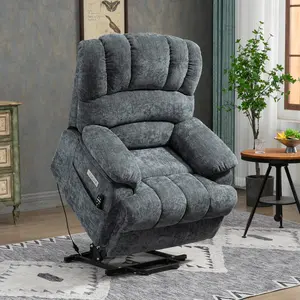 High Back Medium Size Blue Chenille Power Lift Recliner Chair with 8-Point Vibration Massage and Lumbar Heating