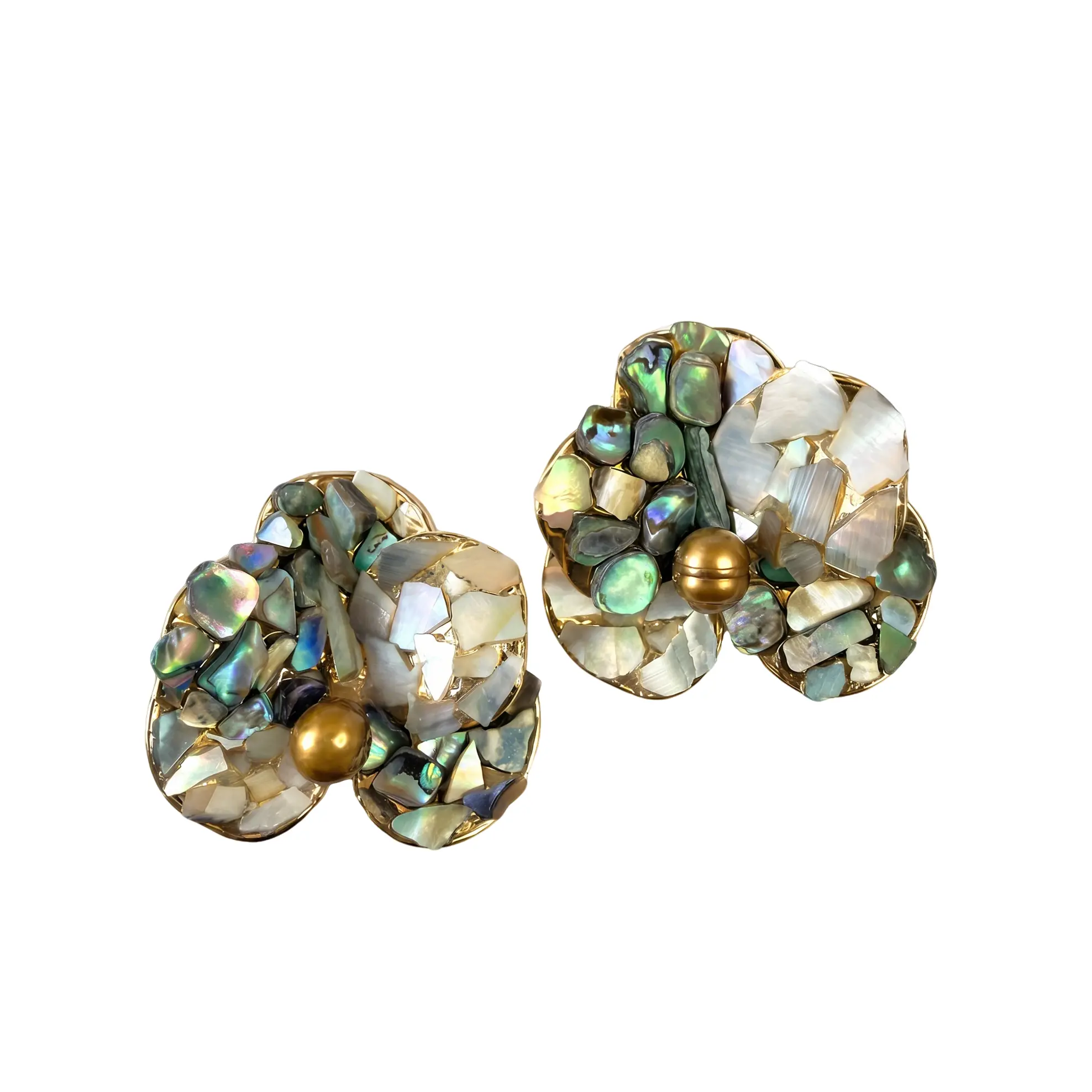 Vintage Floral Earrings – Natural Stone & Shell, Handmade, Boho Studs