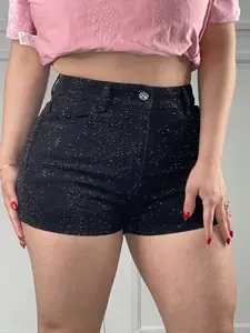 Karla's All Black Denim Rhinestone Shorts
