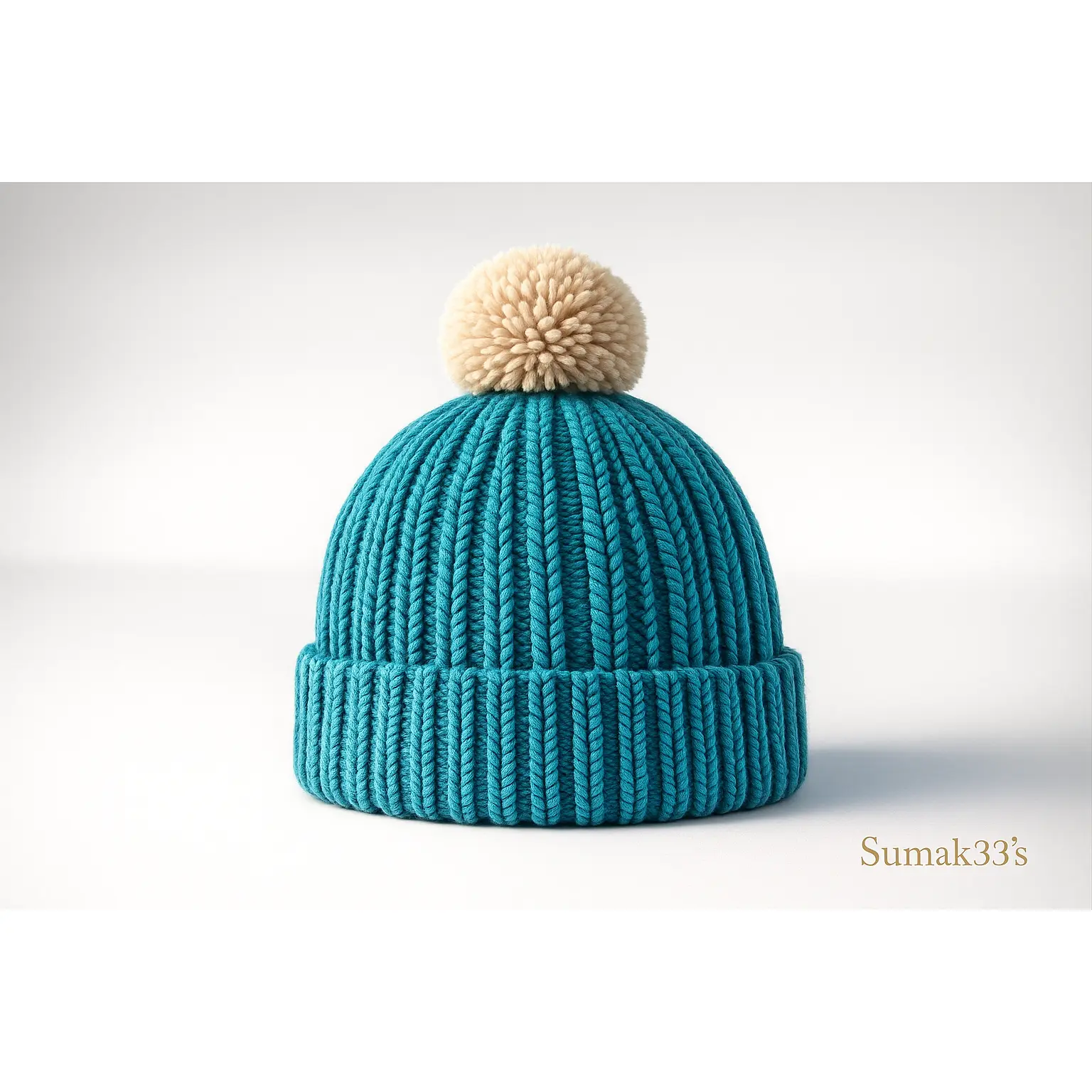Handmade Knit Beanie in Turquoise Blue with Pom Pom – Winter Hat | Sumak33’s