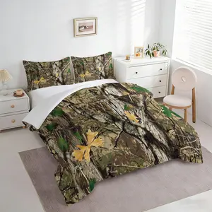 2/3Pcs Camo Comforter Set, Woodland Tree Leaf Print Quilt Bedding Set with Pillowcases, Soft Hunting Camouflage Bedding, All Season Design for Nature & Outdoor Lovers, Country Homes, Cabins, Lodges