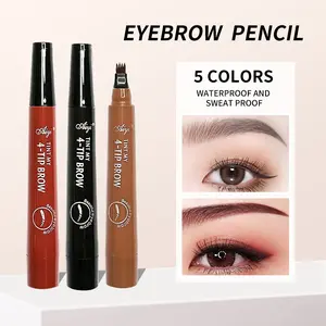 4 Split Tip Water Eyebrow Pencil - 4 Split Tip Water Eyebrow Pencil Waterproof, Magical Waterproof Brow Pen, Eye Brow Contouring Pen, Quad Forked Liquid Eyebrow Pencil (4#Gray Brown)