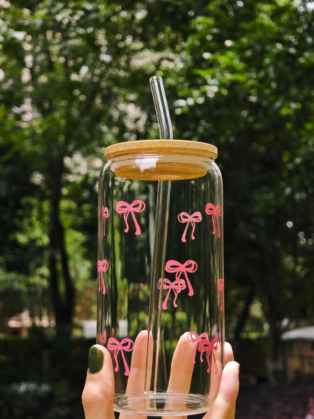 Coquette Aesthetic Glass Cups with Lids and Straws Pink Bow Iced Coffee Cup  Decor Cute Tumbler