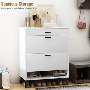 AWQM Shoe Storage Cabinet for Entryway, Free Standing Shoe Organizer with 2 Flip Drawers,Hidden Shoe Rack Storage Organizer for Doorway Hallway Closet