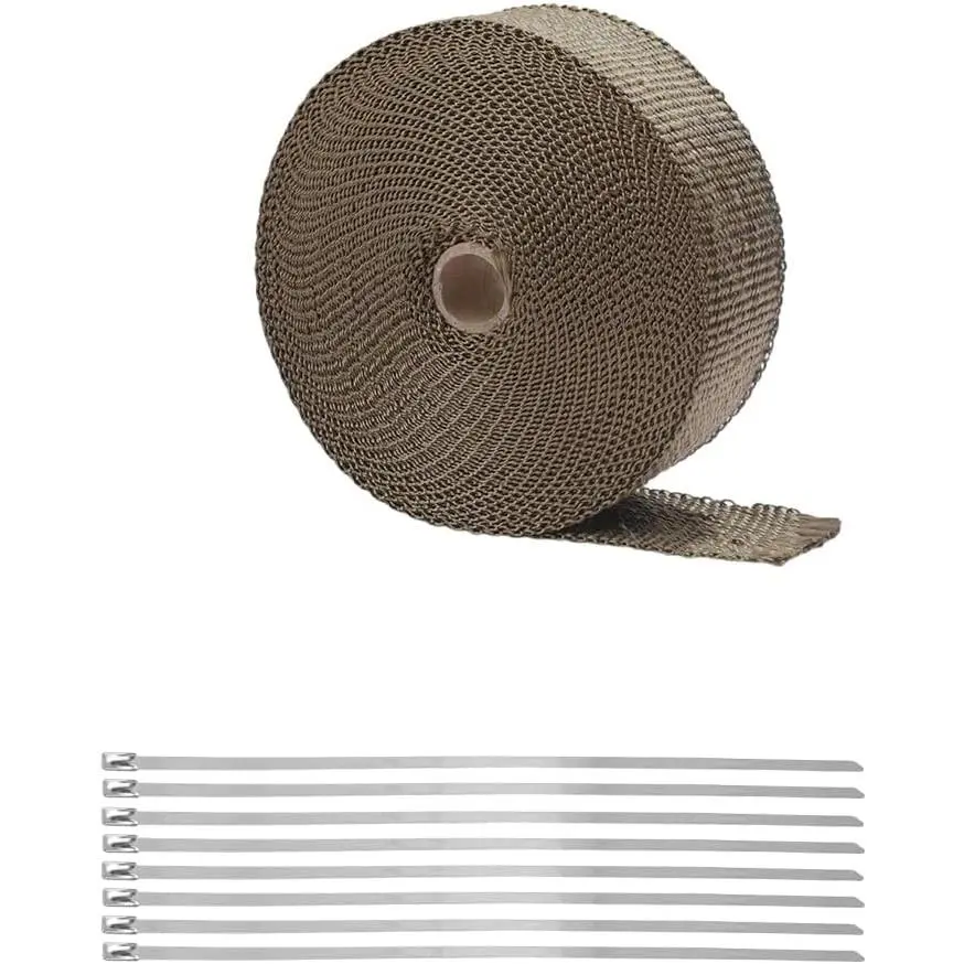 Exhaust Heat Wrap Roll, Titanium Lava Fiber Insulation Tape with Stainless Steel Ties for Car & Motorcycle Pipes - 1.97'' X 16 Ft (5M), Heat Shield, Car Exhaust, Thermal Protection