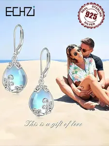 S925 Sterling Silver Synthetic Moonstone Lever Back Drop Teardrop Earrings, Filigree Jewelry for Women & Girls, Birthday Gift, Mothers Day Gift