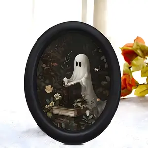 Vintage Ghost Art Floral Oval Frame Wall Mural, American Retro Gothic Style, Entryway Desk Decor, Aesthetic Room Decoration, Ornament Picture Frames, Soft Home Decor Small Photo Frame