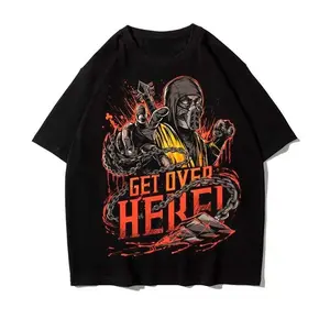 Mortal Kombat Scorpion Graphic T-Shirt - 100% Cotton Soft Classic Aesthetic Print Short Sleeve Menswear Tee, Casual Streetwear Top for Men-Women