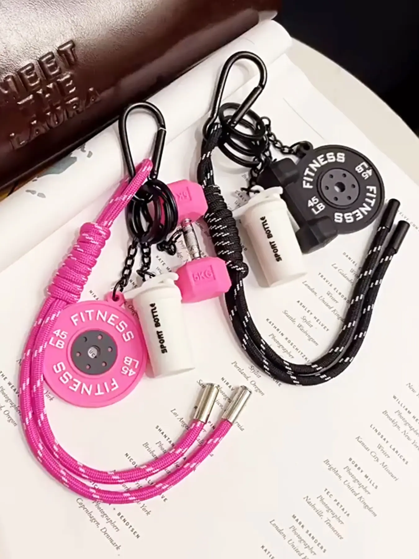 Miu Series Contrast Color Sports Style Bag Pendant, Fitness Series Barbell Dumbbell Plate Exercise Bag Charms, Rope Bag Pendants, Fashion Bag Charms, Bag Decoration Keychain, Purse Accessories Charm