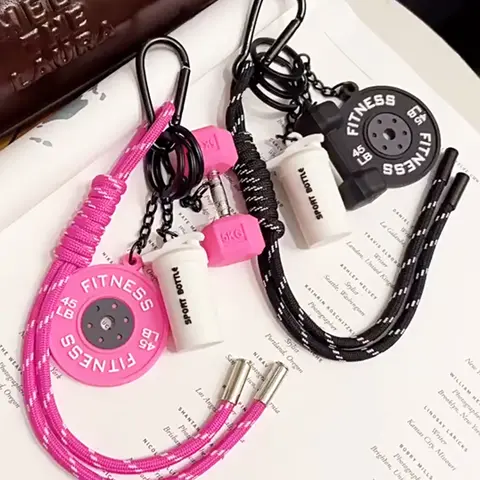 Miu Series Contrast Color Sports Style Bag Pendant, Fitness Series Barbell Dumbbell Plate Exercise Bag Charms, Rope Bag Pendants, Fashion Bag Charms, Bag Decoration Keychain, Purse Accessories Charm