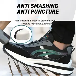 Men's Color-block Lace Up Front Mesh Breathable Safety Shoes, Lightweight Comfortable Anti-slip Work Shoes,Steel Toe Safety Work Shoes, Skid-Proof, Wear-Resistant, Comfortable, Breathable, Lightweight, Puncture-Proof, Impact-Resistant Closed Footwear