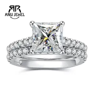 AnuJewel 3CT Princess Cut Moissanite Engagement Ring Wedding Band D Color VVS1 925 Sterling Silver Bridal Sets for Women with Certificate