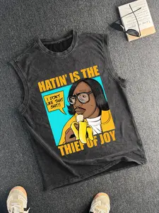 Men's Vintage Cotton Vest, Round Neck Sleeveless Casual Summer Top, Fitted Fashionable Design, Moderate Fabric Thickness