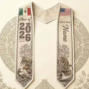 Custom Aztec Graduation Stole 2026 | Mexican Eagle Grad Sash | Personalized Name & School | Mayan Heritage Graduation Gift | Mexico USA Flag Stole