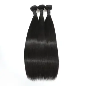 3PCs Bundle With 4x4 Transparency Lace Closure Natural Black 100% Human Virgin Hair Silky Straight bundles
