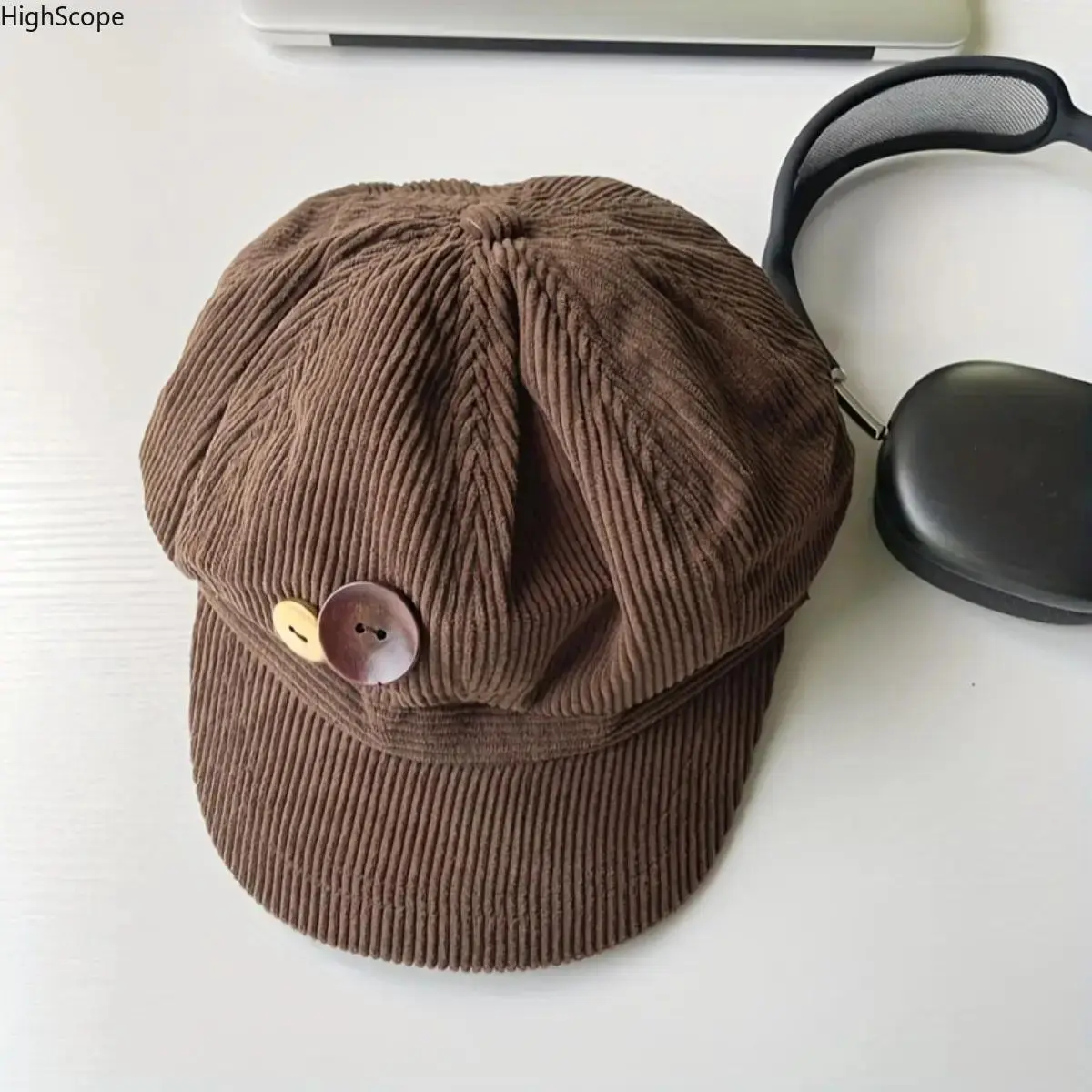 Vintage Flannel Newsboy Cap - Japanese Style Octagonal Artist Hat with Button Top, Lightweight Casual Fall Streetwear Travel Hat for Women & Men, Hats For Women