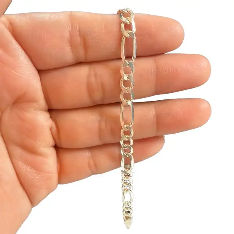 925 Silver Figaro Link Chain Bracelet - 8in, 5.5mm Wide, Dainty Daily Wear Bracelet for Adults