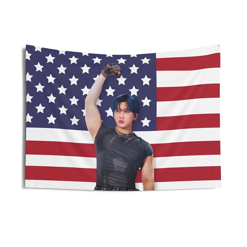 Changbin Kpop Print American Flag Wall Hanging Tapestry - 3x5 ft Decorative Banner, Machine-Wash Indoor Decor for Dorm, Man Cave Home Supplies