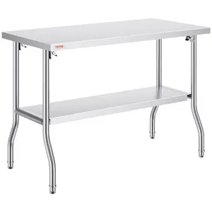 VEVOR Folding Commercial Prep Table, 48x 24 Inch Commercial Worktable Workstation with Undershelf, Heavy-duty Stainless Steel Folding Table with 300 lbs Load, for Home Kitchen Restaurant Garage