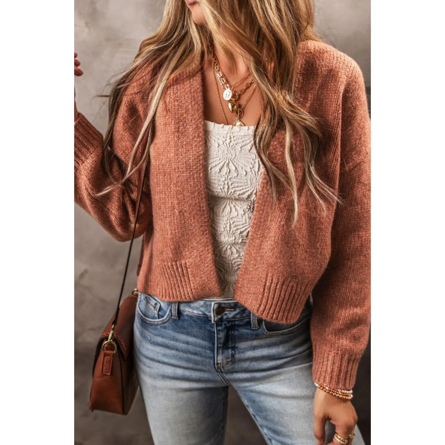 Slit Open Front Dropped Shoulder Cardigan