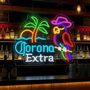 Corona Extra LED Neon Sign for Bar Wall Decor 14.57 x 11.42 In Tropical Parrot Neon Light Dimmable Acrylic Wall Lamp for Home Bar Pub Party Man Cave Decor
