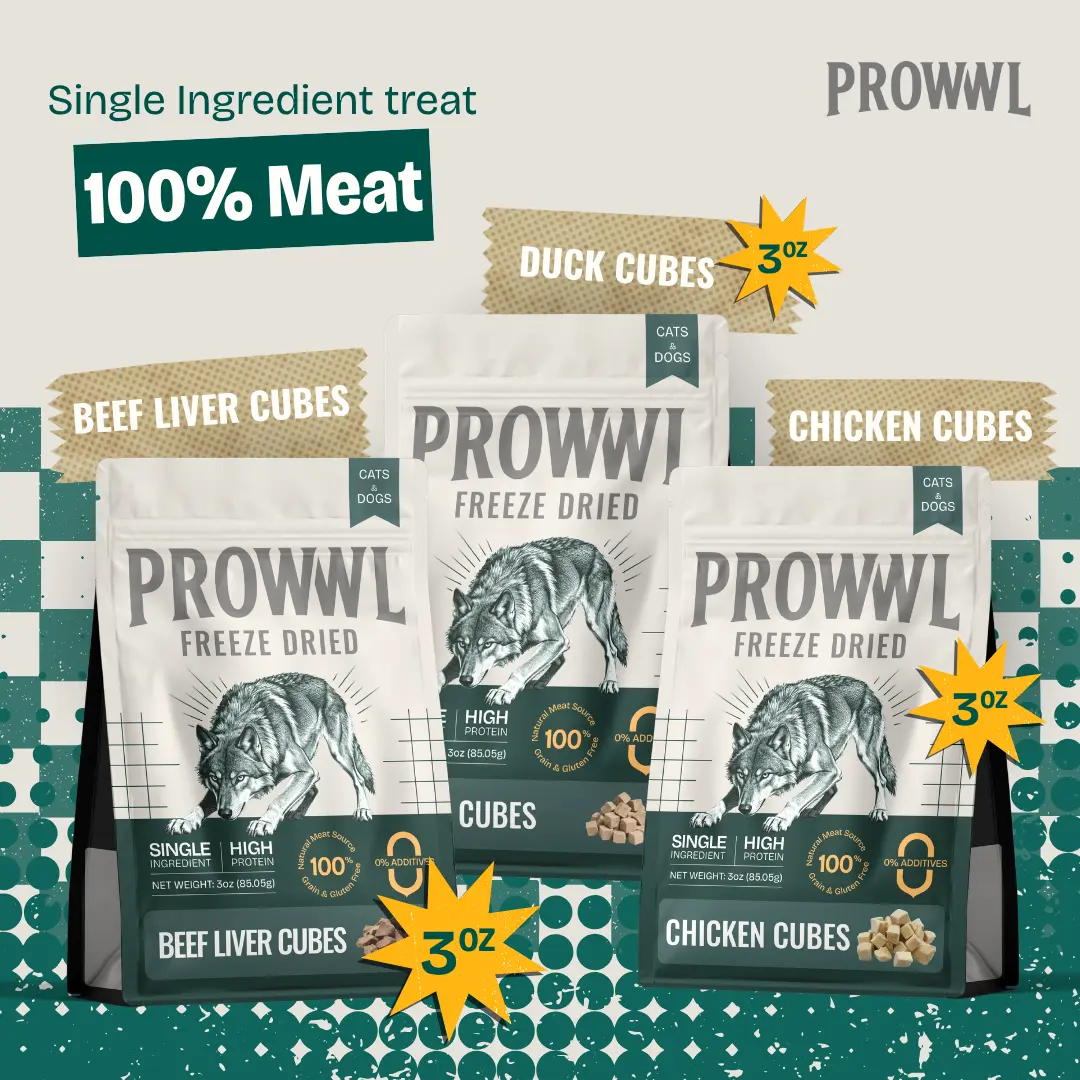 PROWWL Freeze Dried Meat 3oz pack for Pet 100% Single Ingredient Natural meet source High protein Grain-Free & Gluten Free 0% Additives