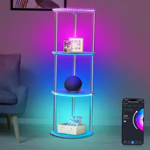 4-Tier Arc Floor Lamp with Shelves, APP Music Sync RGB & 3000K-6500K – Modern Standing Lamp for Living Room & Bedroom