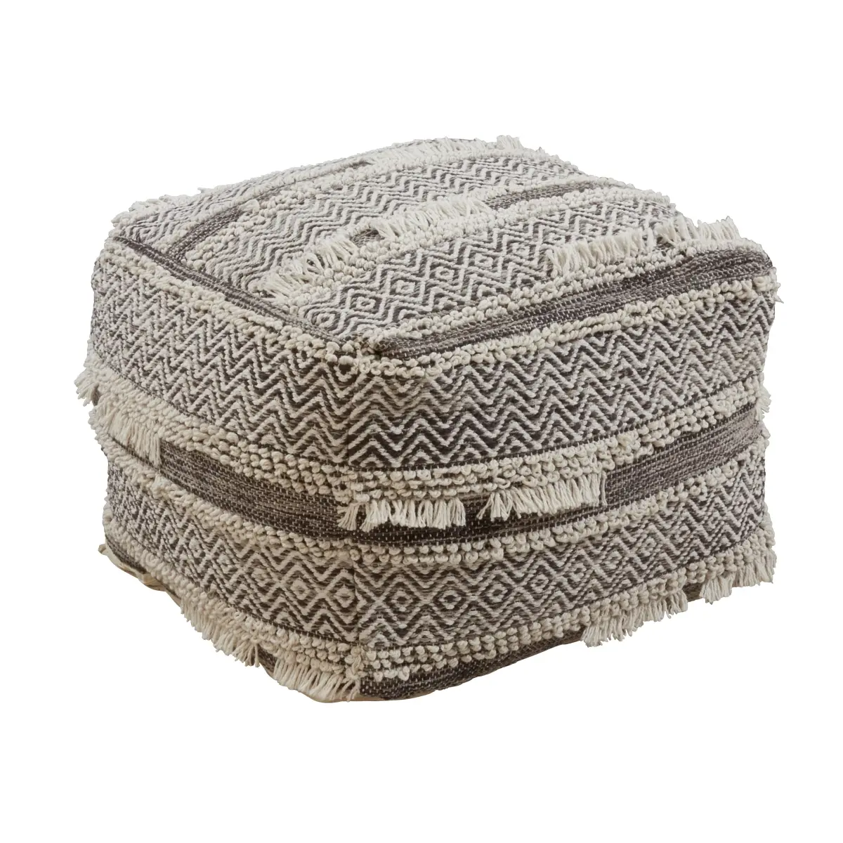 SARO PU195.GY Cotton Floor Pouf Stool, Grey Textured Handwoven Design, 5 lbs, Easy to Blend in Decors, Fits Any Corner
