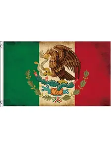 3X5 VINTAGE MEXICO MEXICAN FLAG BANNER EAGLE CREST TEA STAINED FLAG 100D