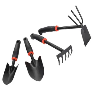 Garden Tool Set, 4 Pieces, Gardening Tool Kit Including 2 Shovels, Rakes, Cultivators, and Transplanting Tools, Rust-Resistant Iron Tools– Ergonomic Rubber Grip Handles