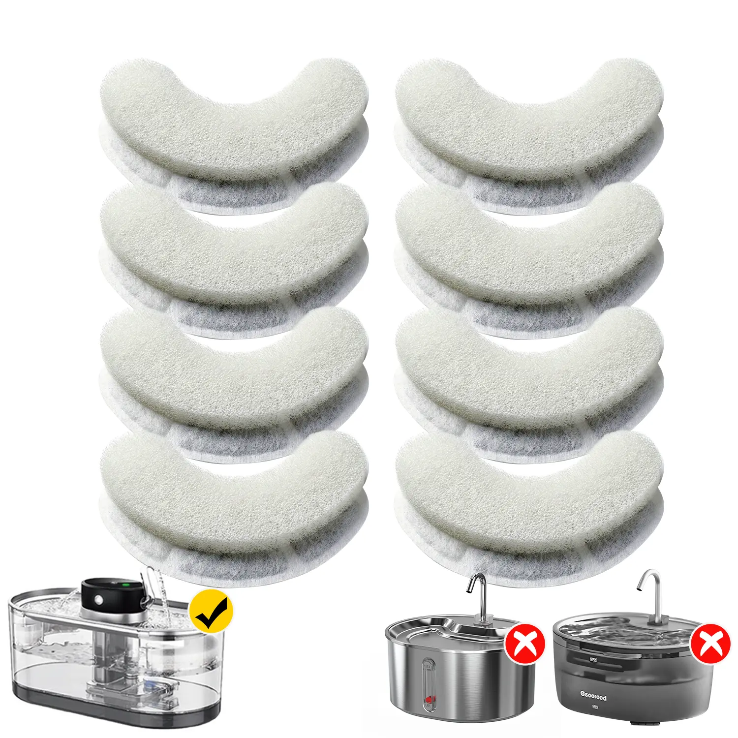 【Not Universal：Wireless Model Only】4-Pack/8-Pack Replacement Filter Cartridges for Geoorood Cordless Pet Fountain