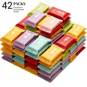 Disposable Compressed Towel Tablets, Disposable Facial Towels, Extra Thick&Large 42 Packs Soft Travel Compressed Towel, Disposable Compressed Washcloths for Travel & Camping, for Hotel Camping Swimming Personal Care Outdoor Activities Towels