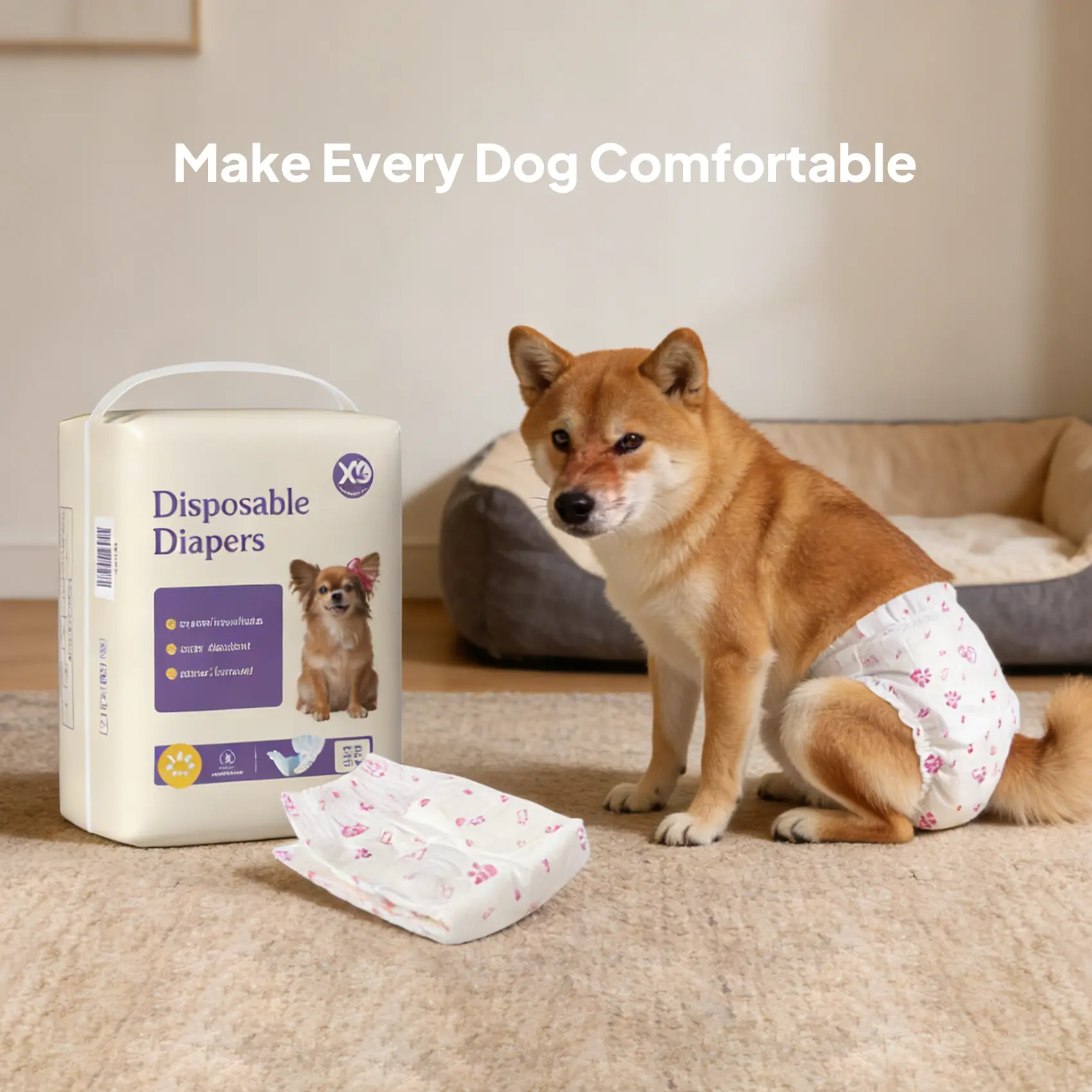 X9 Disposable Female Dog Diapers, Super Absorbent Leakproof Pet Diapers with Tail Hole for Heat Cycles and Incontinence, 32 Count, XS–L