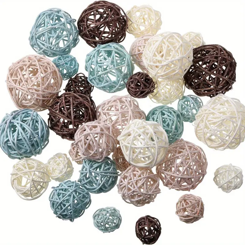 36pcs Wicker Rattan Decorative Balls - 4 Sizes, for Vase, Centerpiece, Wedding Party, Spring Summer Craft, Potpourri Decor Ornaments Decoration Blue,Gray,Transparent,White, Halloween