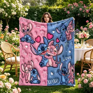 Stitched Couple Theme Nap Blanket, Creative Digital Print Flannel Blanket, Holiday Gift Throw, Wall Hanging, Sofa Bed Cover, Travel Bedding Blanket, Outdoor Travel Multi-Purpose Rug