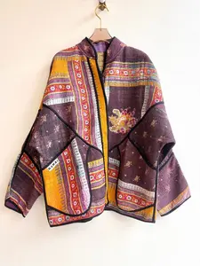 Reversible Ladhiya Quilted Jacket in Colors Eggplant, Saffron, Magenta, Black & Plum, Lime, Cream