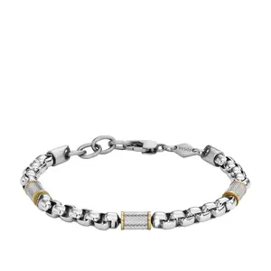 Fossil Men's Machine Knurled Texture Two-Tone Stainless Steel Chain Bracelet