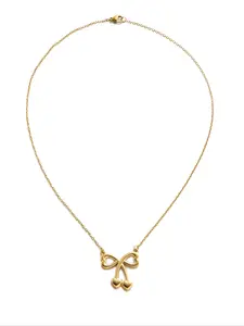Elegant Stainless Steel Necklace with 18k Gold Plating, Cherry Heart Bow Pendant, Perfect for Daily Wear and Gifts