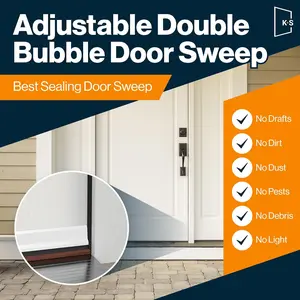 Adjustable Double Bubble Door Sweep Draft Stopper Under Door Seal for Exterior Doors 1 3/4" x 32" White
