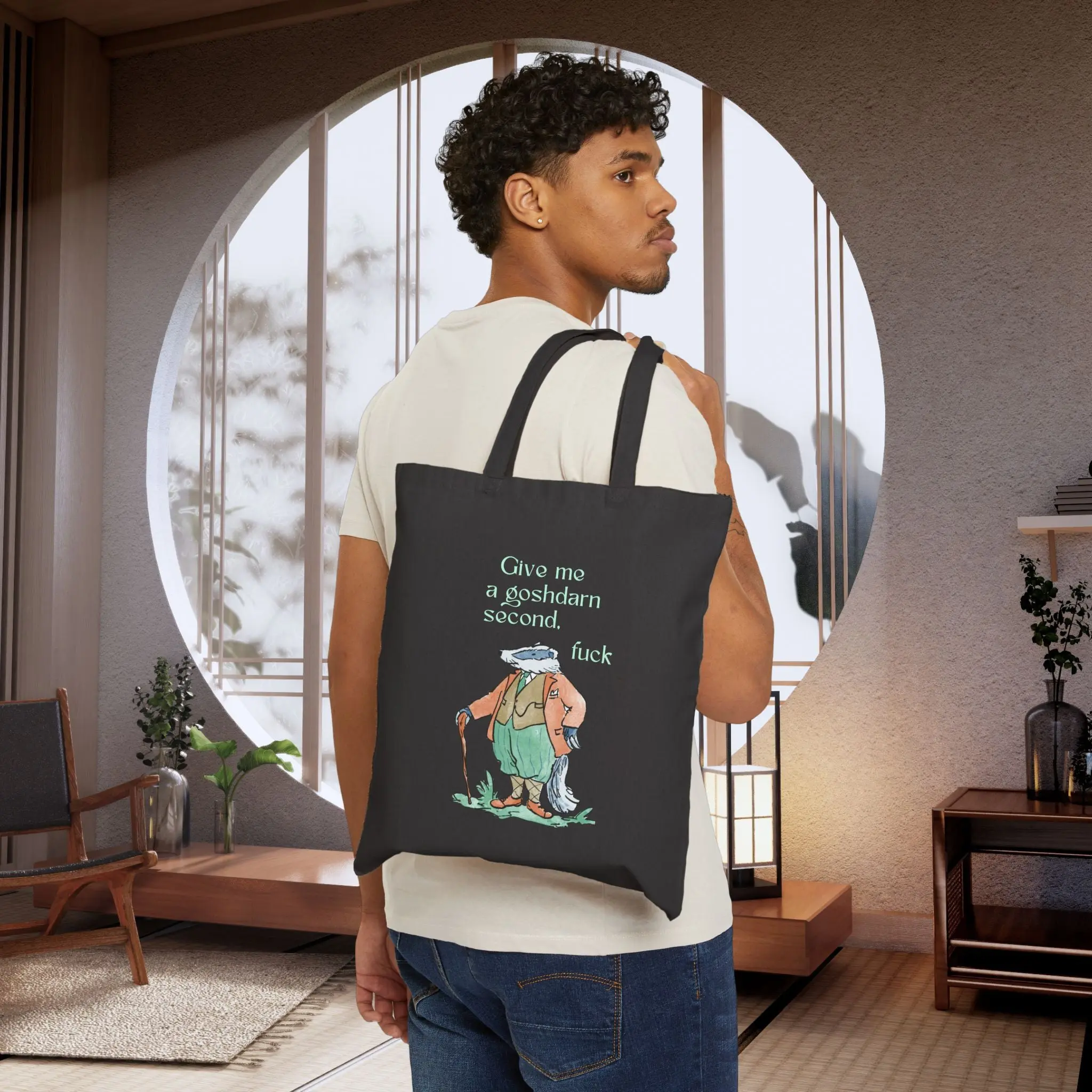 Funny Vintage Frog Tote Bag – “Give me a goshdarn second.” Cotton Canvas Grocery/Market Tote