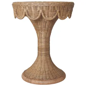 Orla Round Scalloped Rattan Side Table