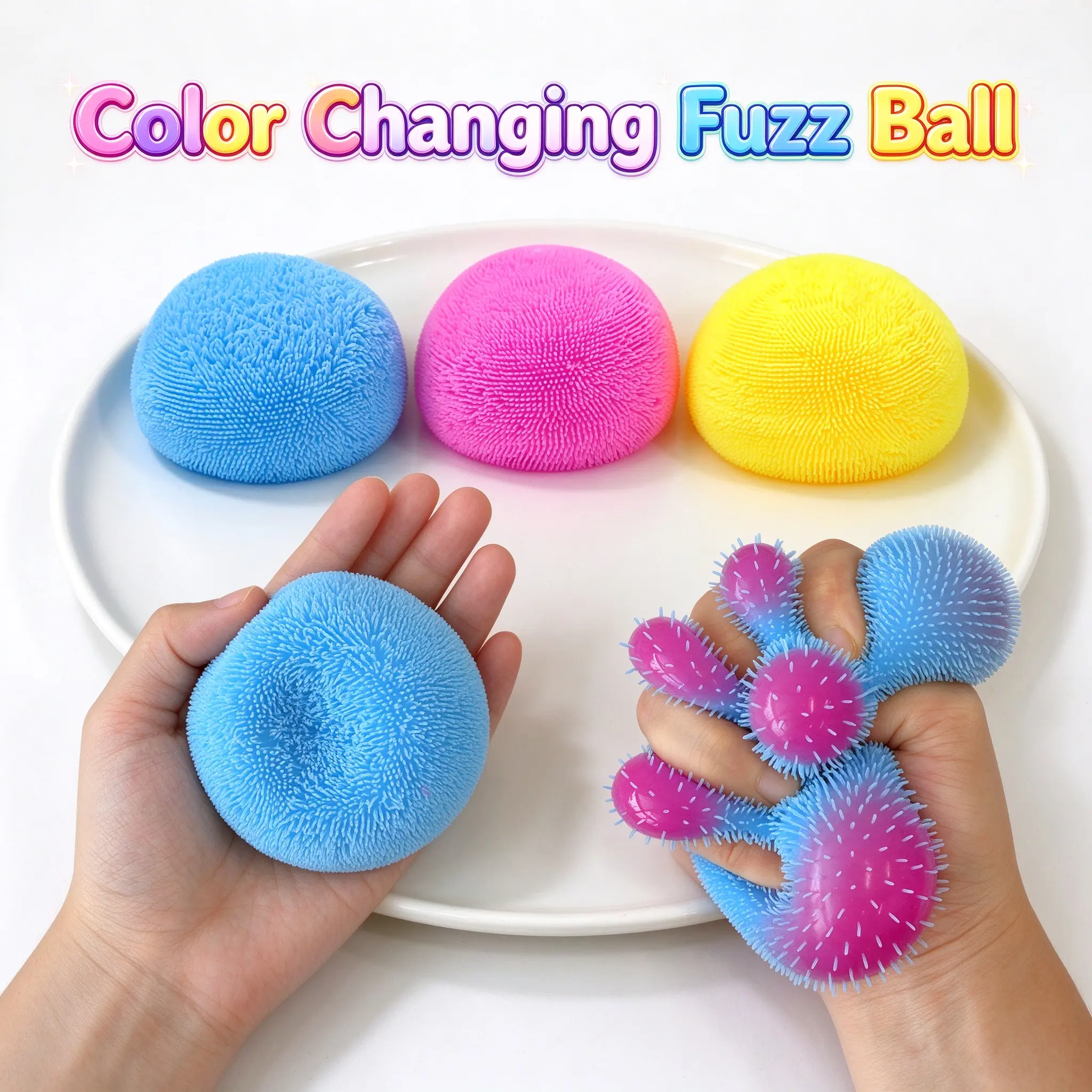Color Changing Fuzz Ball - Maltose and toufu flour material,slow and fast rise, Interactive Sensory Toy for Kids, Soft and Safe, Perfect for Stress Relief and Playtime